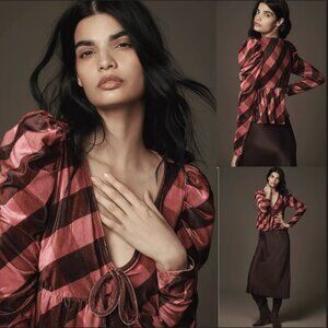 Maeve Velvet Babydoll Top Size‎ Large Plaid Soft Grunge Victorian Witchy Stretch